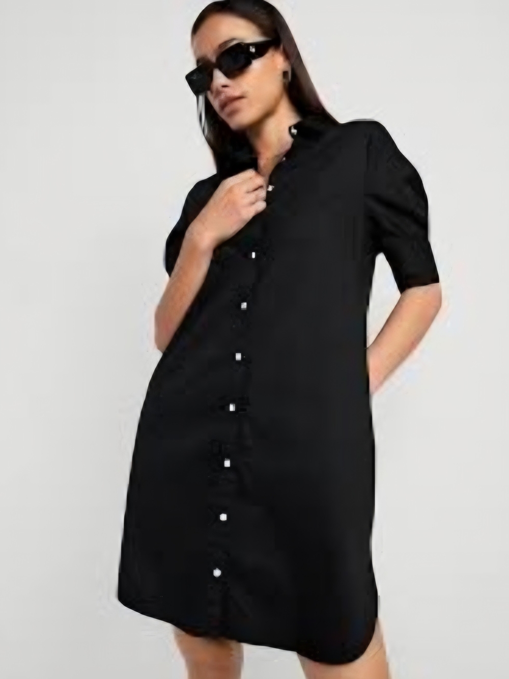 Old Navy Black Button-Front Mini Shirt Dress